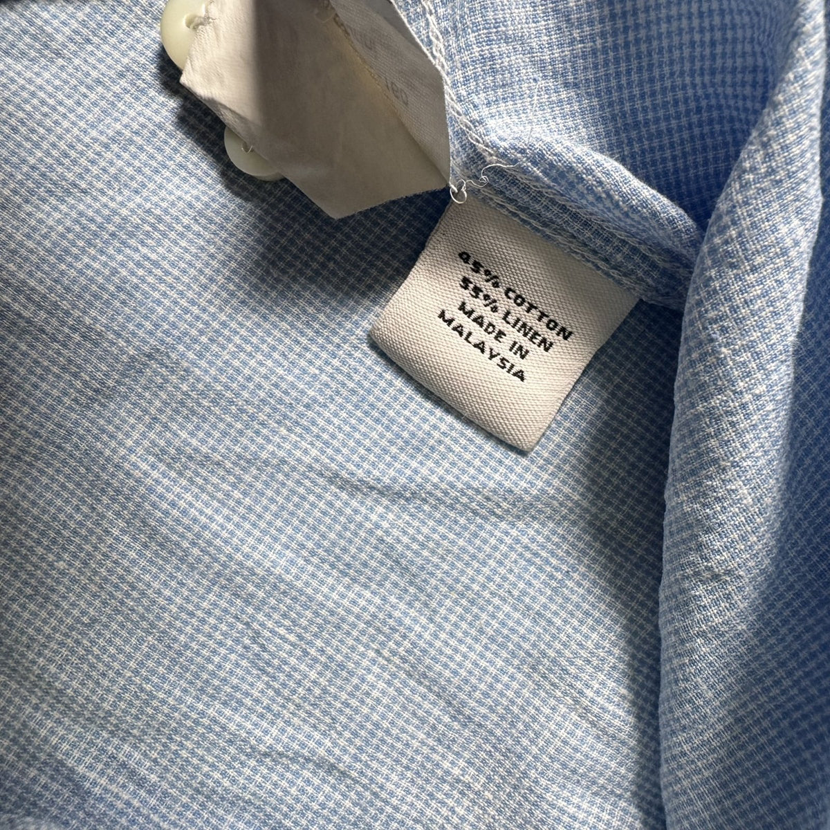 Proper Cloth Men's Custom Button Down Shirt Light Blue Check Linen Blend Aprx S