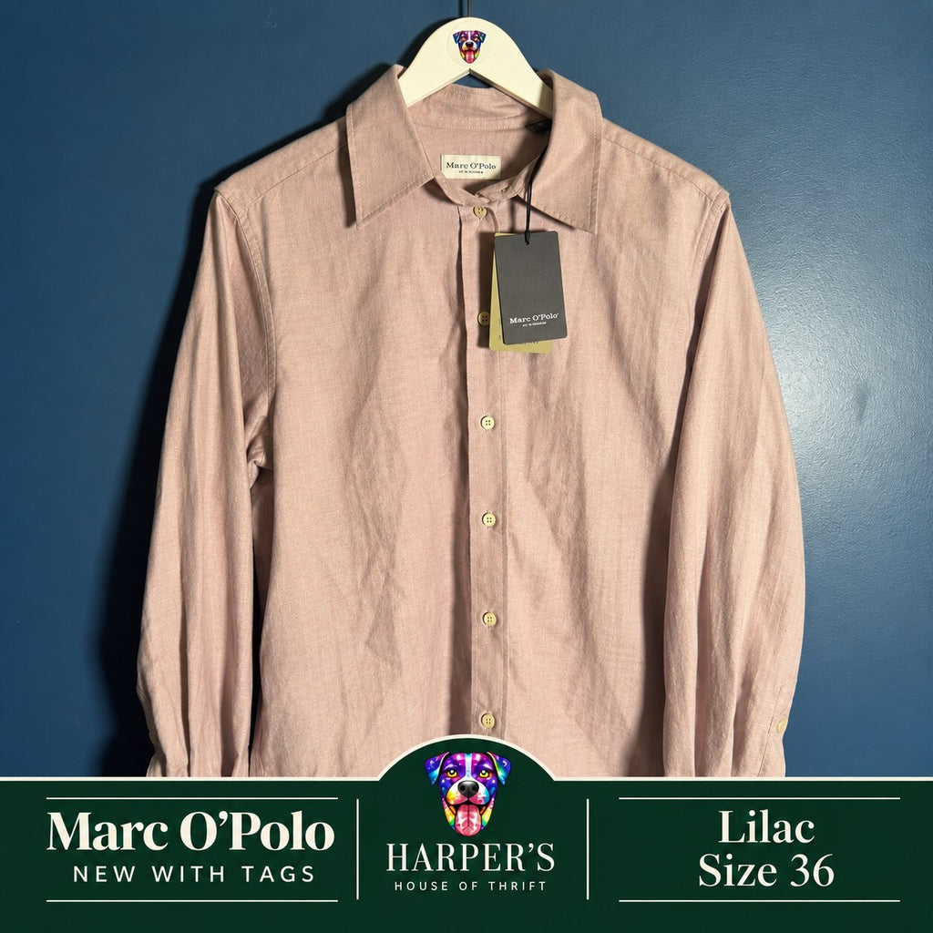 Marc O’Polo Women’s Organic Cotton Herringbone Shirt Size 36 Lilac Europe NWT
