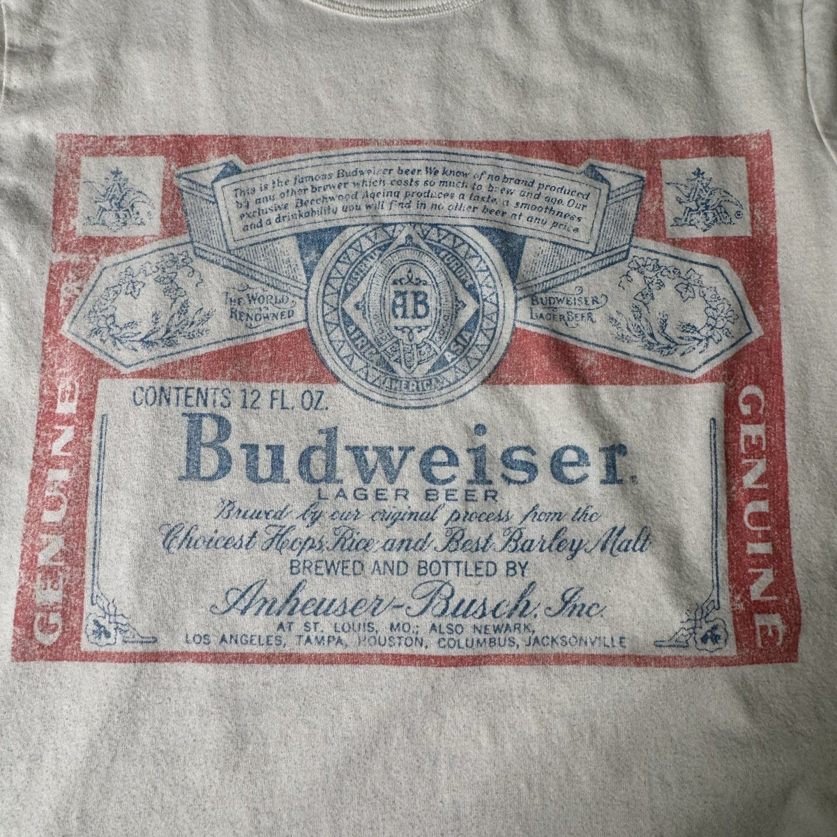 Budweiser Genuine Lager Vintage Style Graphic Tee Cream Womens Size L