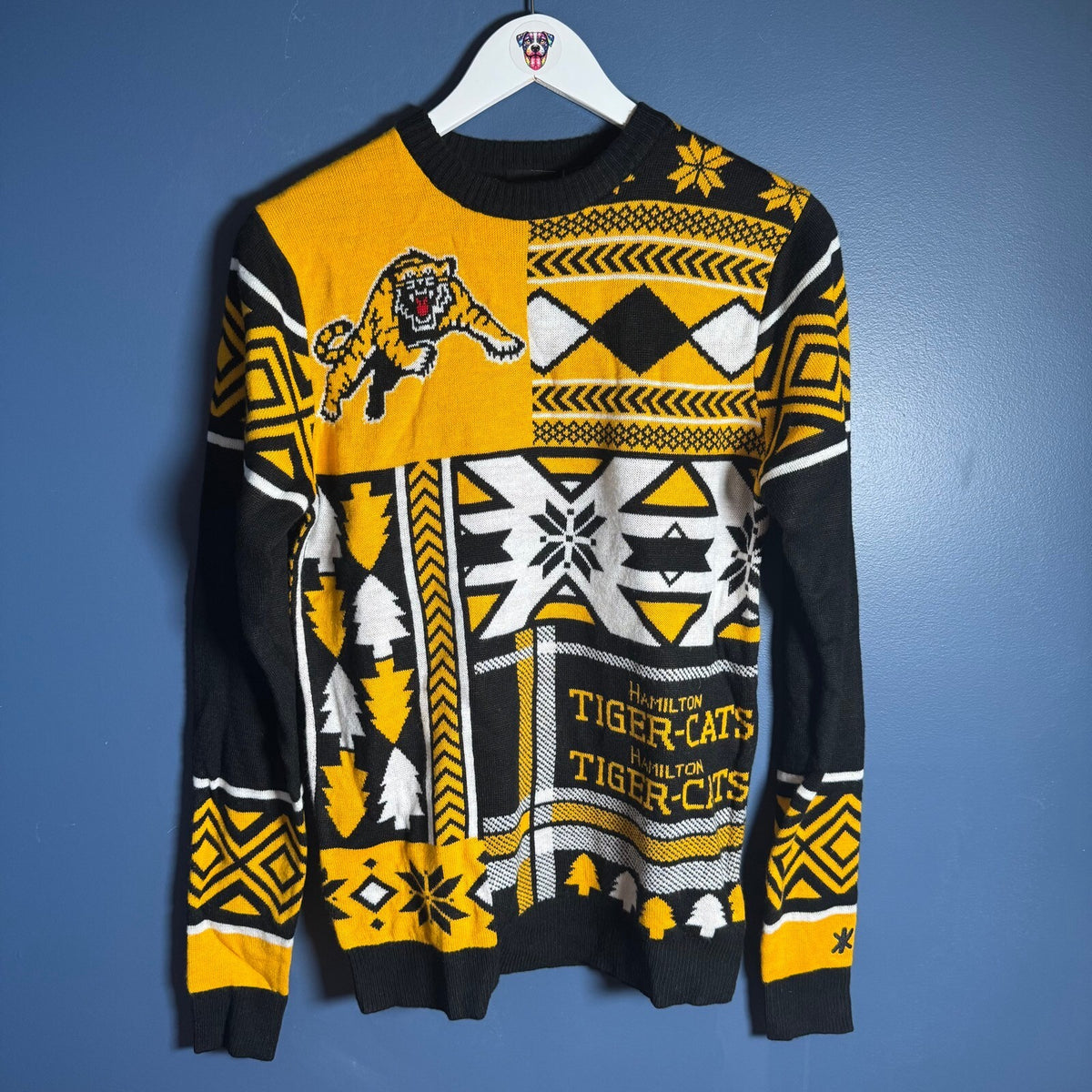 FOCO Hamilton Tiger-Cats Ugly Christmas Sweater CFL Black Gold Knit Size S
