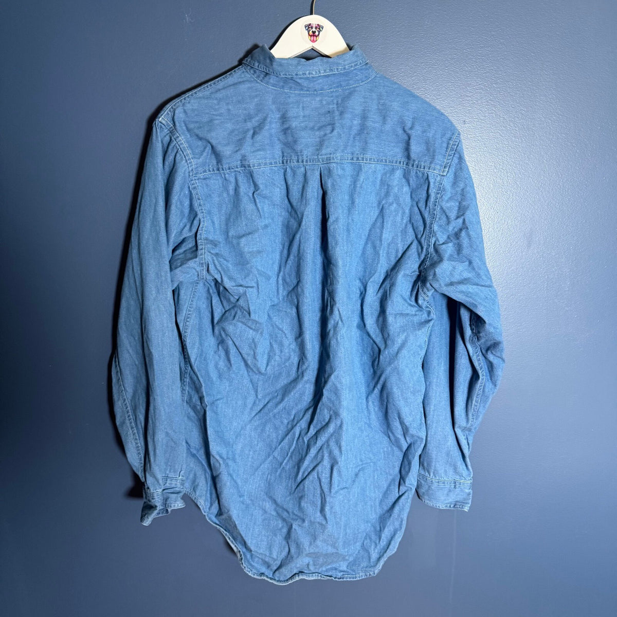 Vintage Marlboro Denim Button Down Shirt Long Sleeve Blue Made in USA Size M
