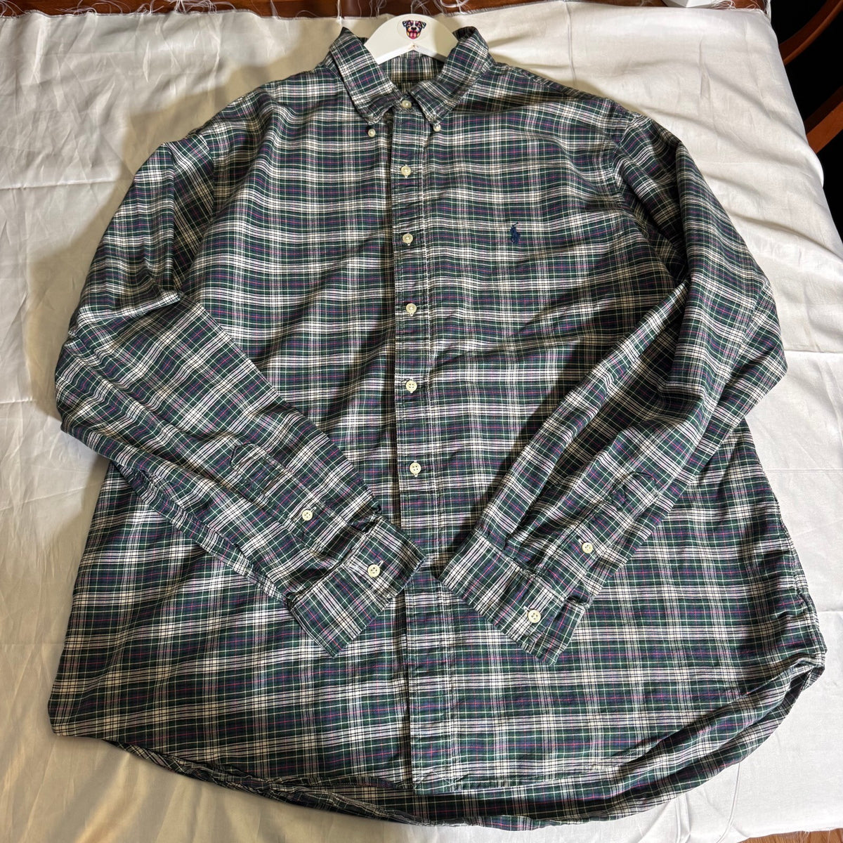 Ralph Lauren Men's Plaid Oxford Button Down Shirt Green Navy XXL 2000s Y2K Era