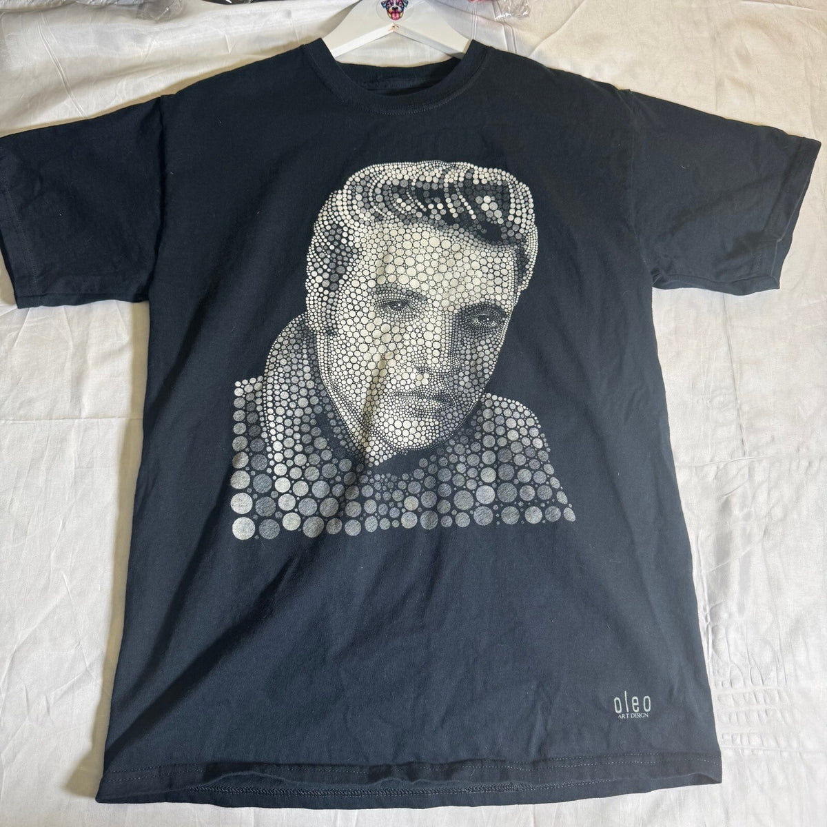 Elvis Presley Dot Art Graphic Tee Black Oleo Art Design Made in Mexico Size M