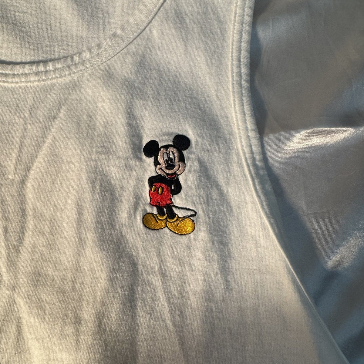Mickey Mouse Embroidered Racerback Tank Top White Tagless Vintage Style Aprx L