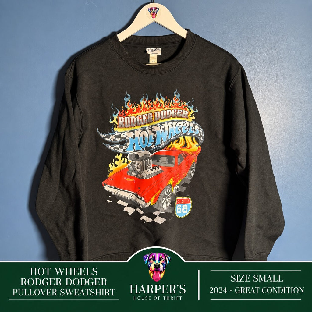 Hot Wheels Rodger Dodger Graphic Pullover Sweatshirt Black Small 2024