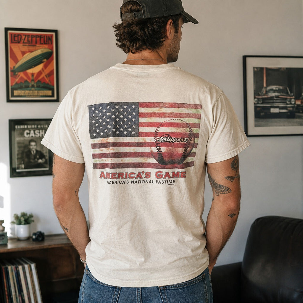 Columbus Clippers, America's Game, Gildan Cotton Graphic T-Shirt White Sz S
