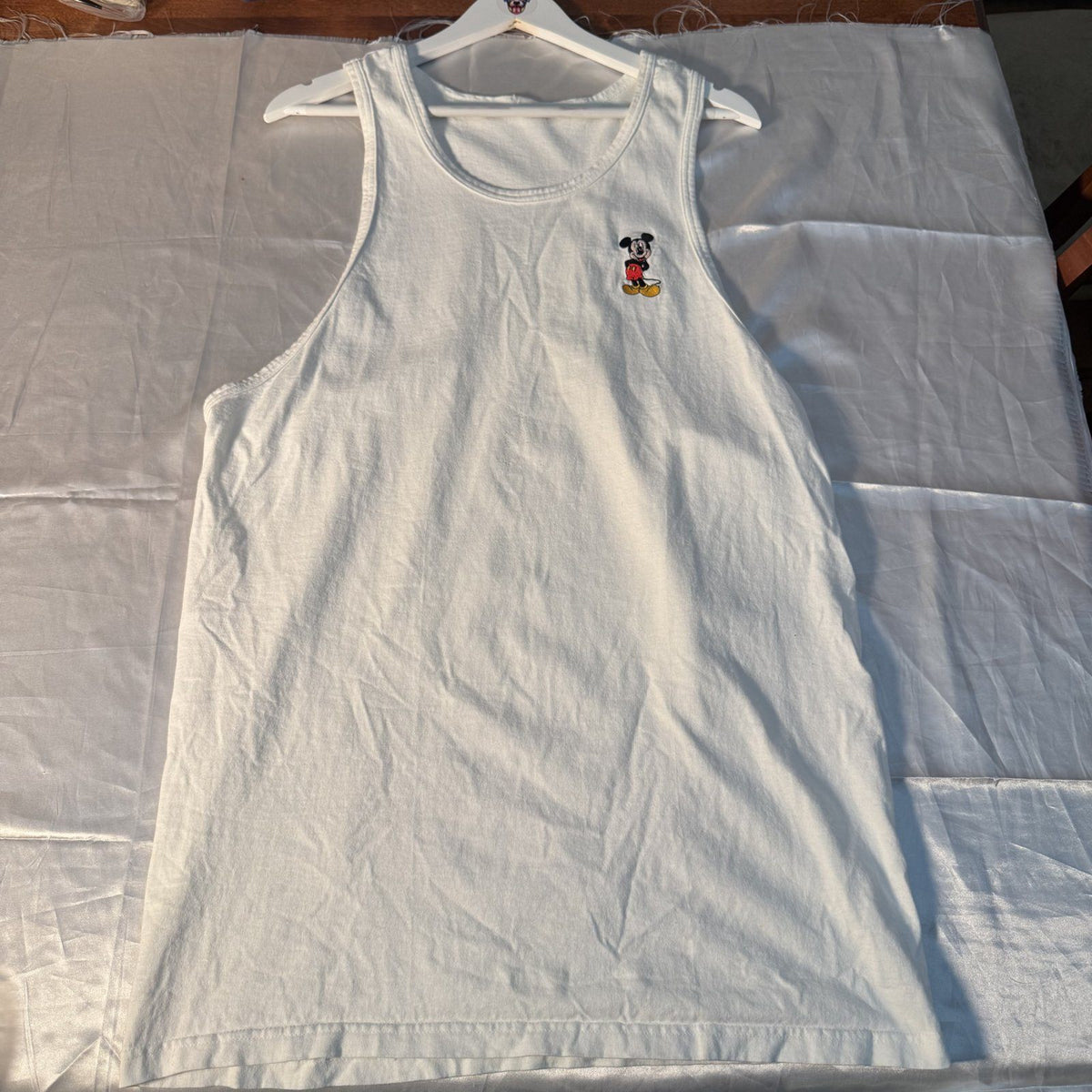 Mickey Mouse Embroidered Racerback Tank Top White Tagless Vintage Style Aprx L