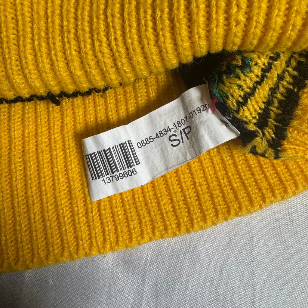 Nirvana Smiley Face Ugly Christmas Sweater Santa Hat Black Yellow Knit Size S