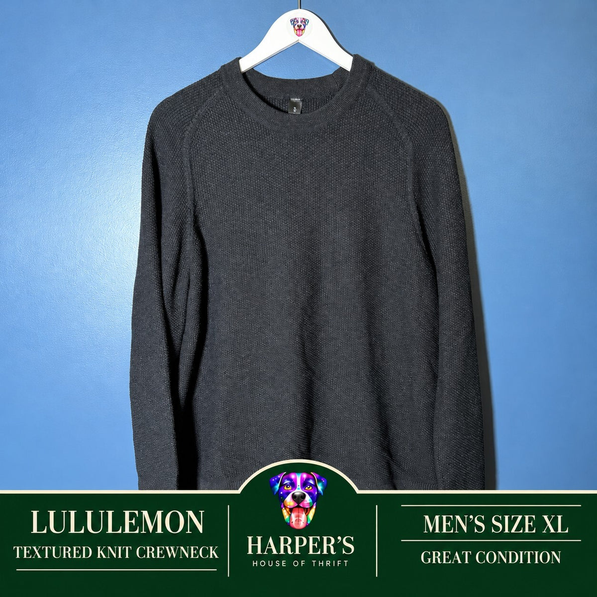 Lululemon Men's Textured Knit Crew Neck Sweater Charcoal Gray Pullover Size XL