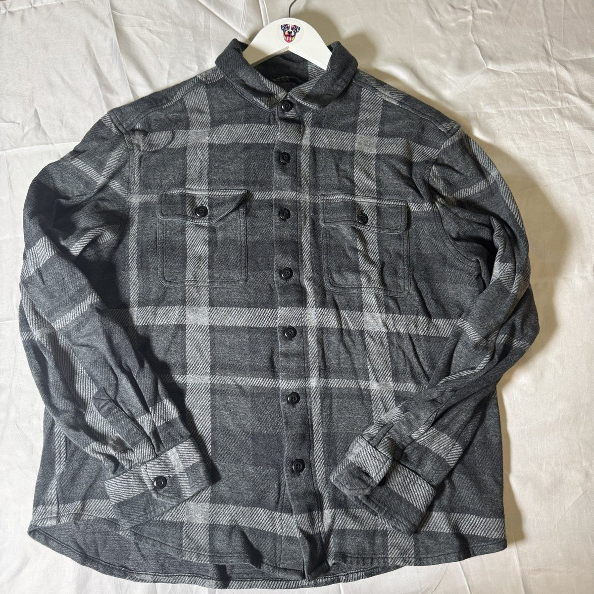Duer Mens Gray Plaid Flannel Button-Up Shirt Jacket Size L