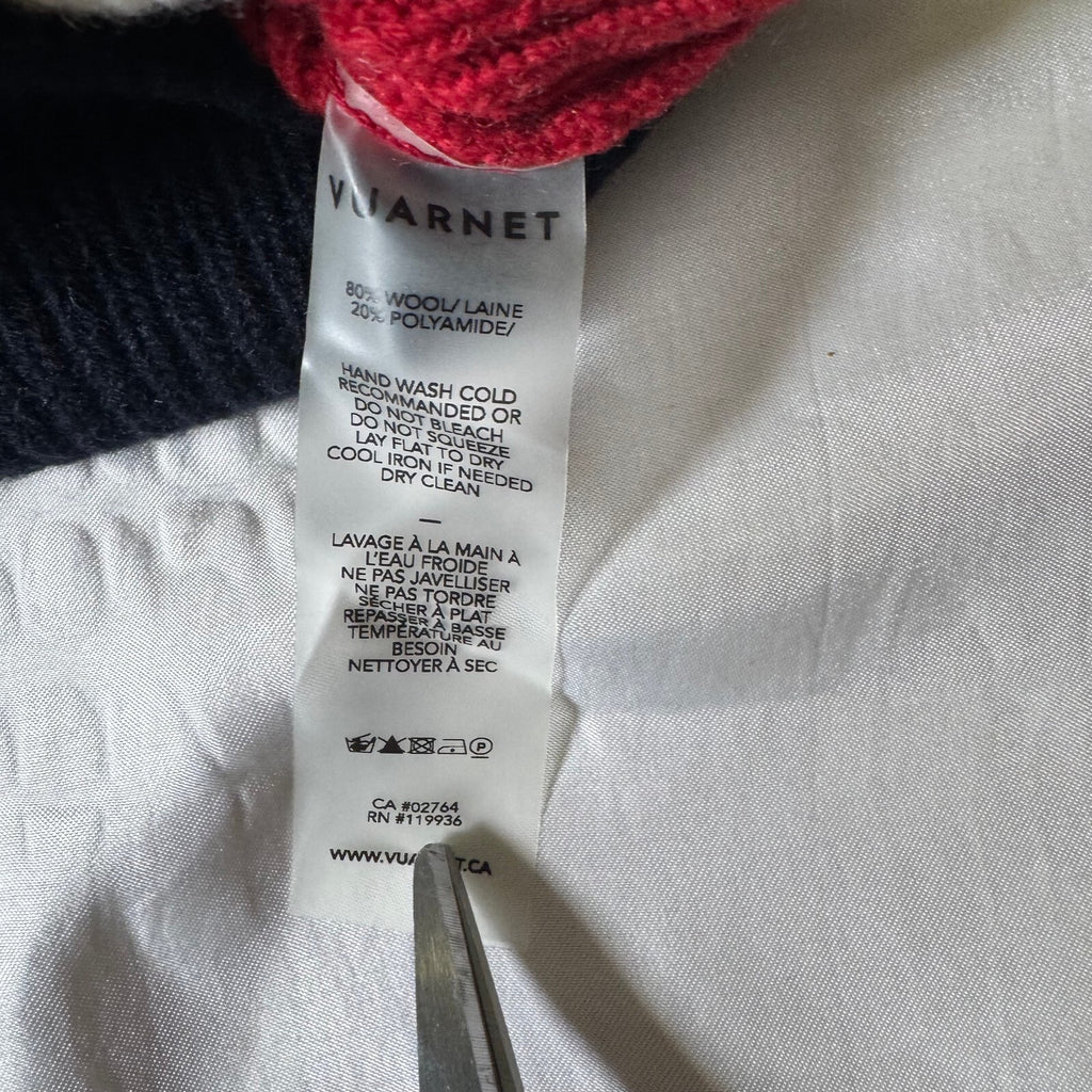 Vuarnet Half Zip Ribbed Wool Blend Ski Sweater Navy Red Cream Size S