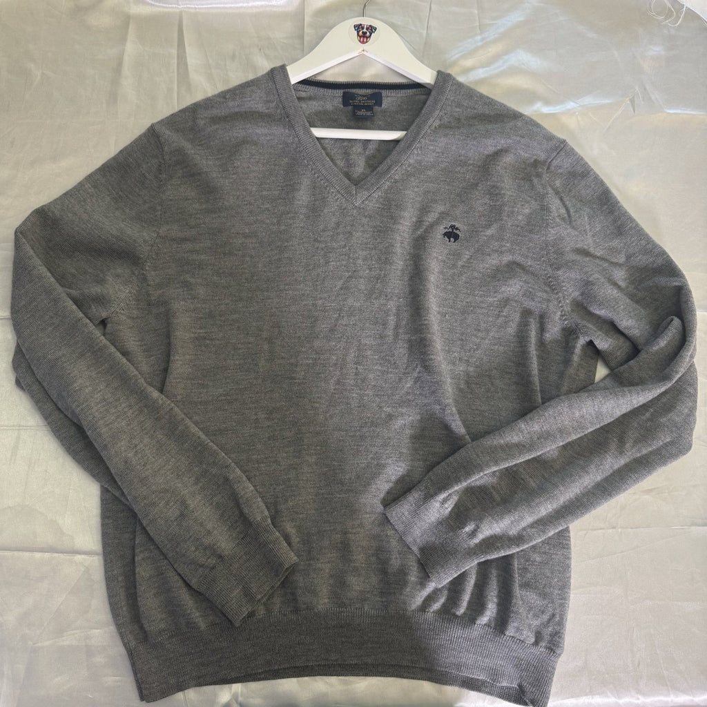 Brooks Brothers Merino Wool V-Neck Sweater Gray Size XL