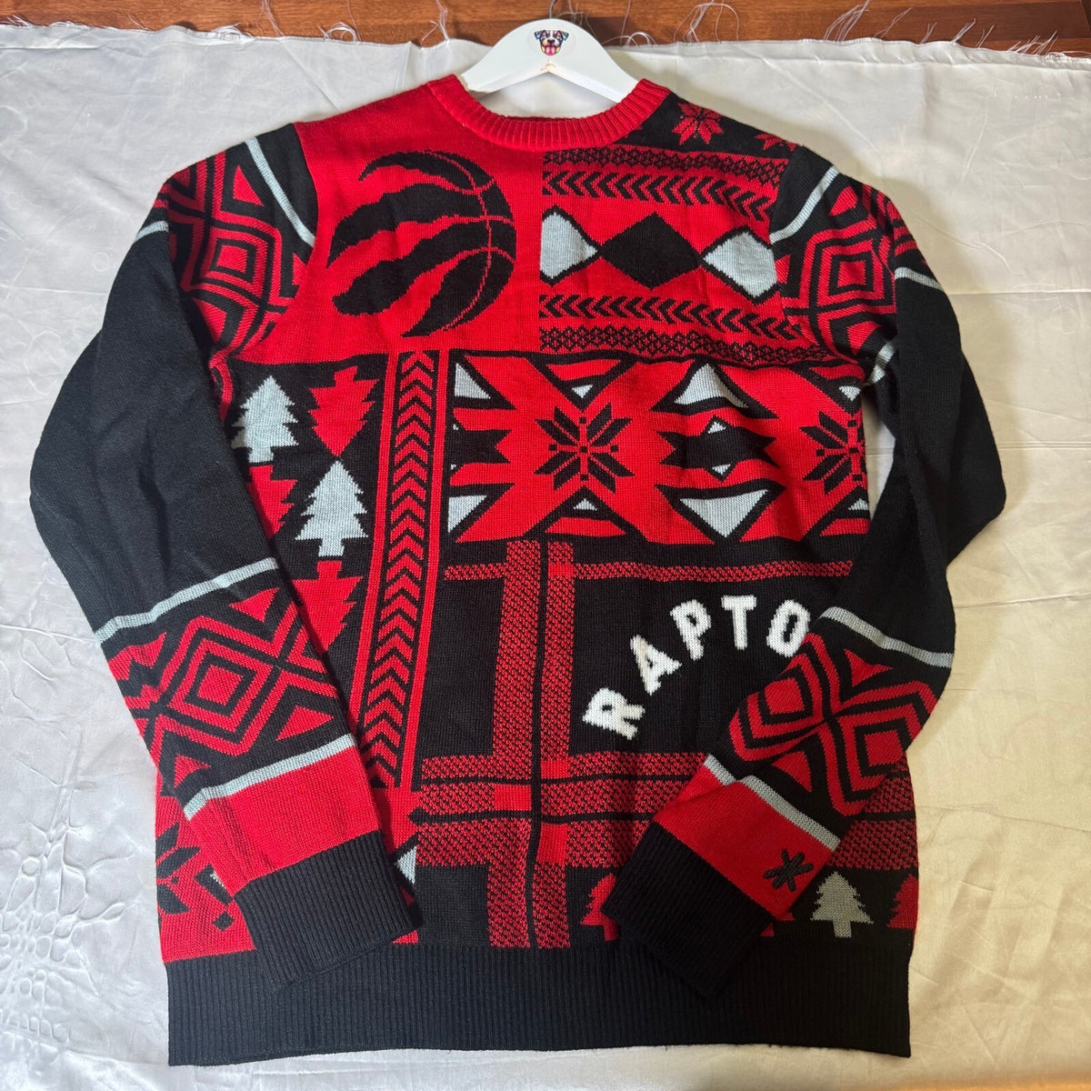 FOCO Toronto Raptors Ugly Christmas Sweater NBA Red Black Knit Size S