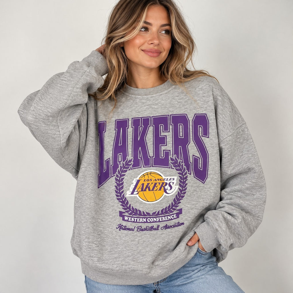 Los Angeles Lakers NBA Oversized Sweatshirt Grey XL Unisex Boxy Fit