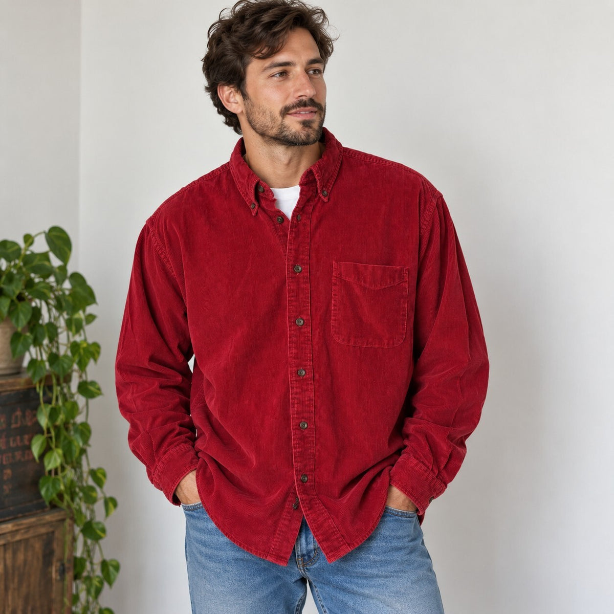 Vintage L.L.Bean Red Corduroy Button Down Shirt Men’s XL 100% Cotton