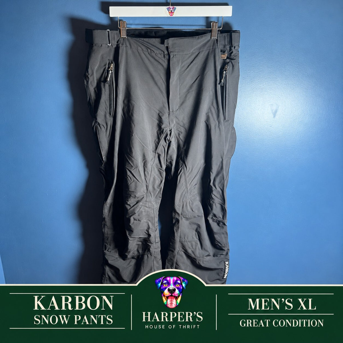Karbon Men's Insulated Ski Snow Pants Black Size XL Stretch Nylon Shell