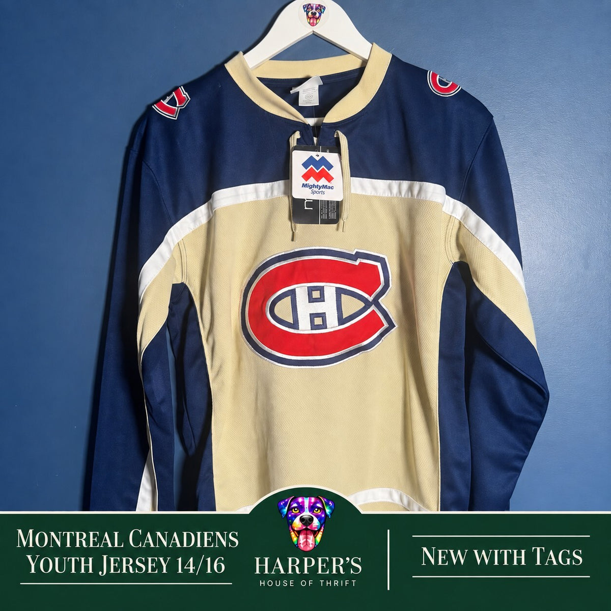 MightyMac NHL Montreal Canadiens Jersey Navy Cream Youth G/L 14/16 NWT Y2K