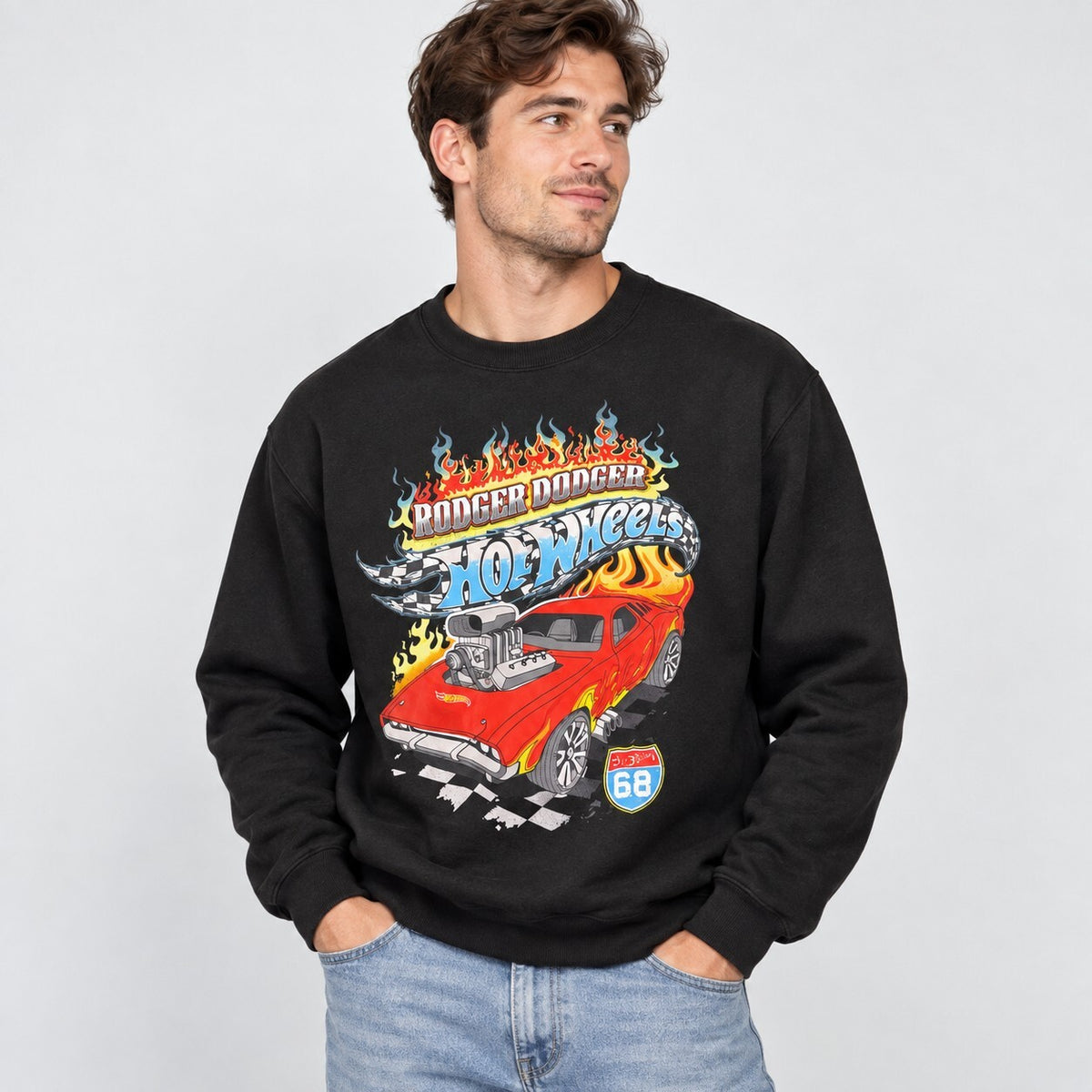 Hot Wheels Rodger Dodger Graphic Pullover Sweatshirt Black Small 2024