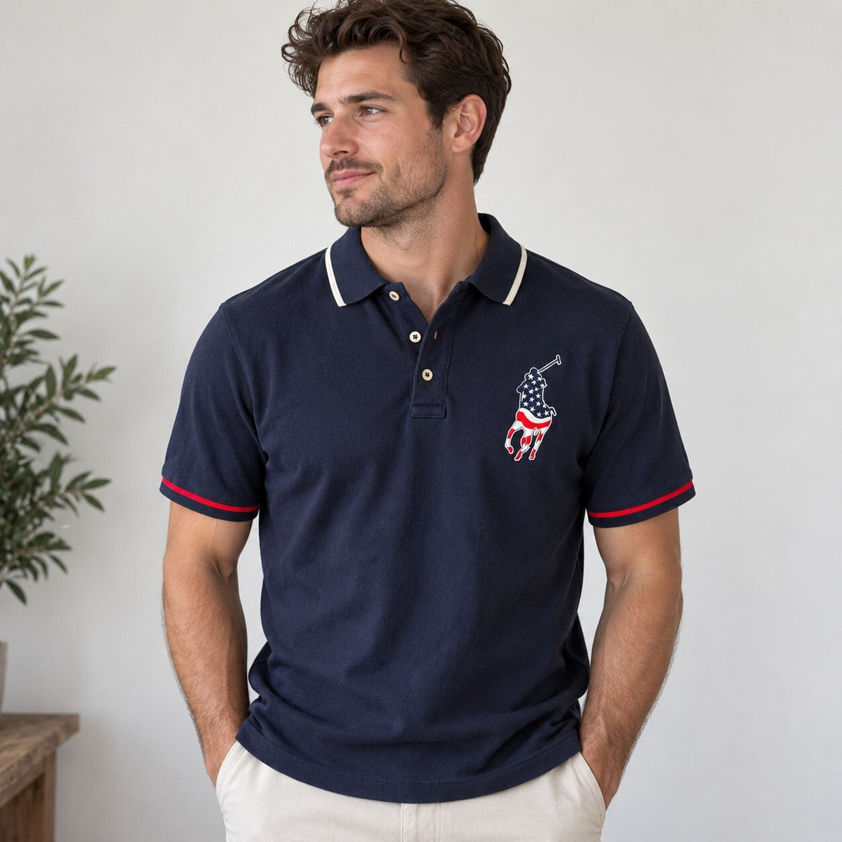 Polo Ralph Lauren Classic Fit Big Pony USA Flag Navy Polo Shirt Men’s Medium
