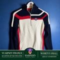 Vuarnet Half Zip Ribbed Wool Blend Ski Sweater Navy Red Cream Size S
