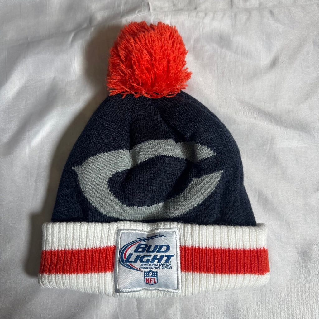 Chicago Bears Bud Light NFL Cuffed Pom Knit Beanie Hat Navy Orange Promo