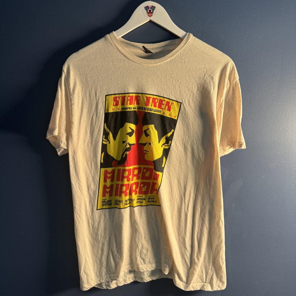 Star Trek Mirror Mirror Episode Retro Graphic T-Shirt Tan Crew Neck, Aprx Small