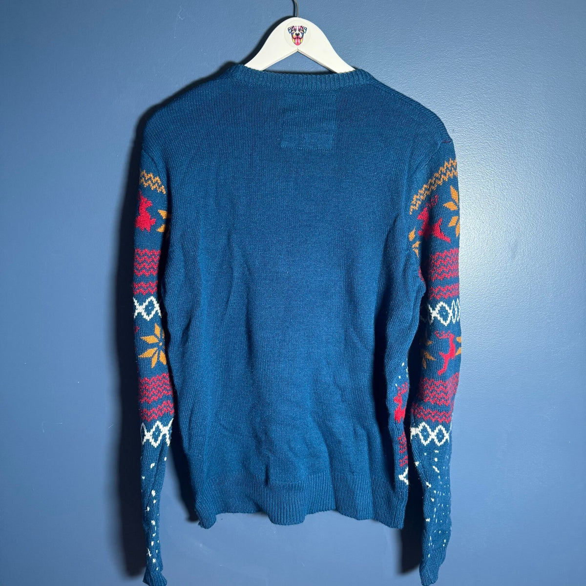 NASA Meatball Logo Ugly Christmas Sweater Fair Isle Knit Blue Size M