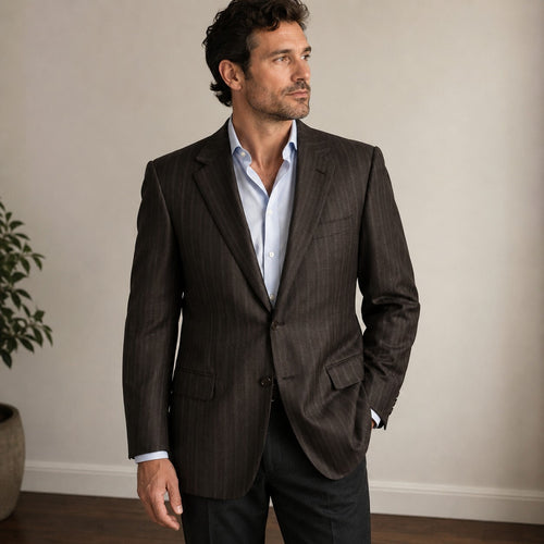 Canali Brown Pinstripe 100% Wool Sport Coat Blazer EU 56 Made in Italy