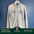Marc Cain Women's Light Wash Chambray Distressed Denim Button Snap Shirt Size N4