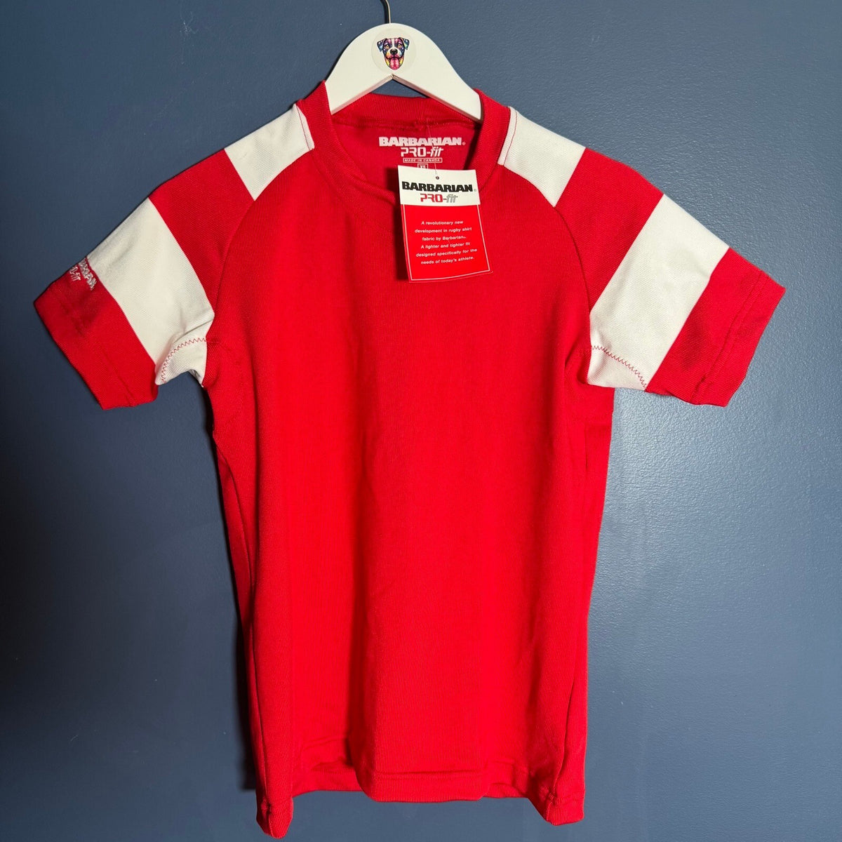 Barbarian Pro-Fit Rugby Jersey Red White Short Sleeve Made in Canada XS NWT