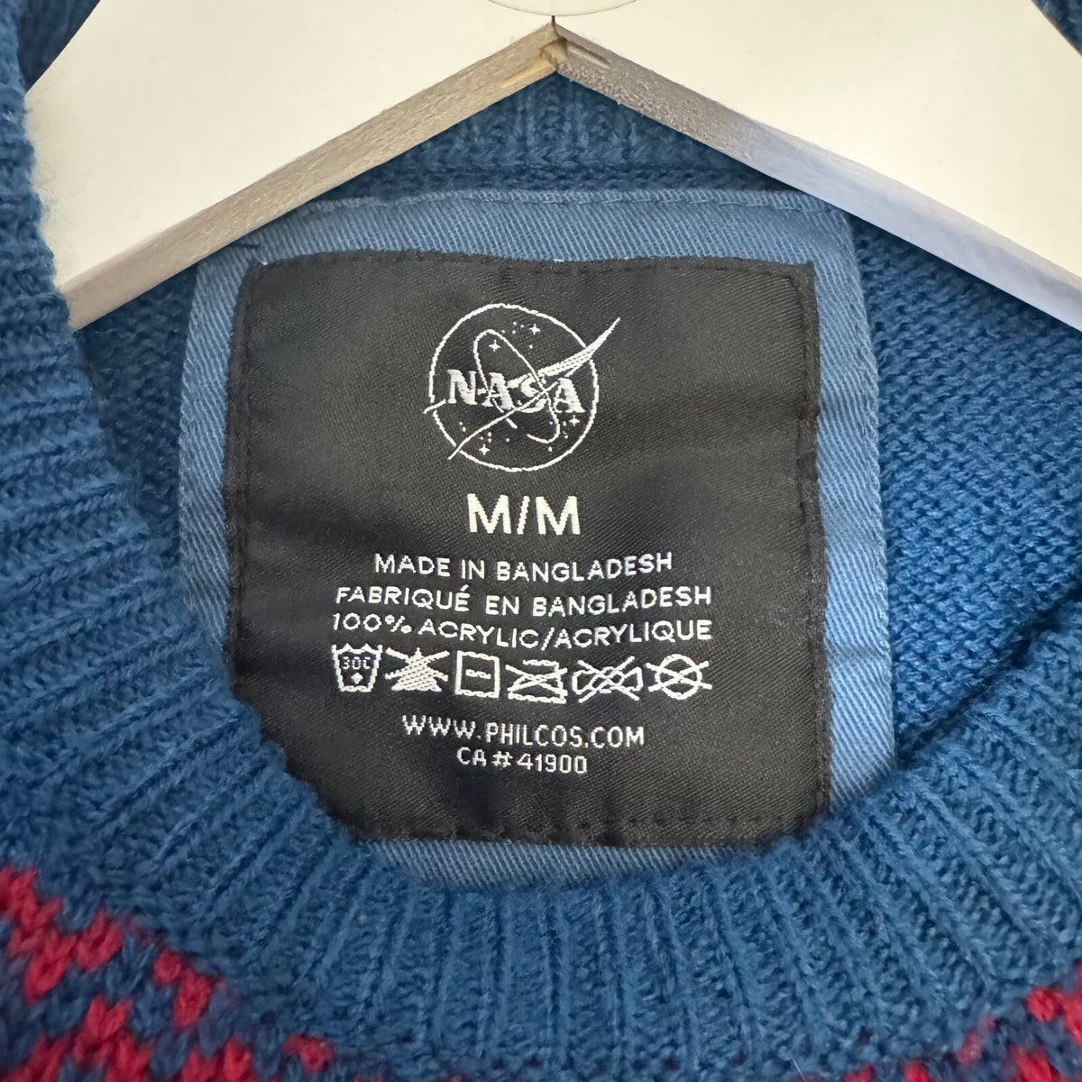 NASA Meatball Logo Ugly Christmas Sweater Fair Isle Knit Blue Size M