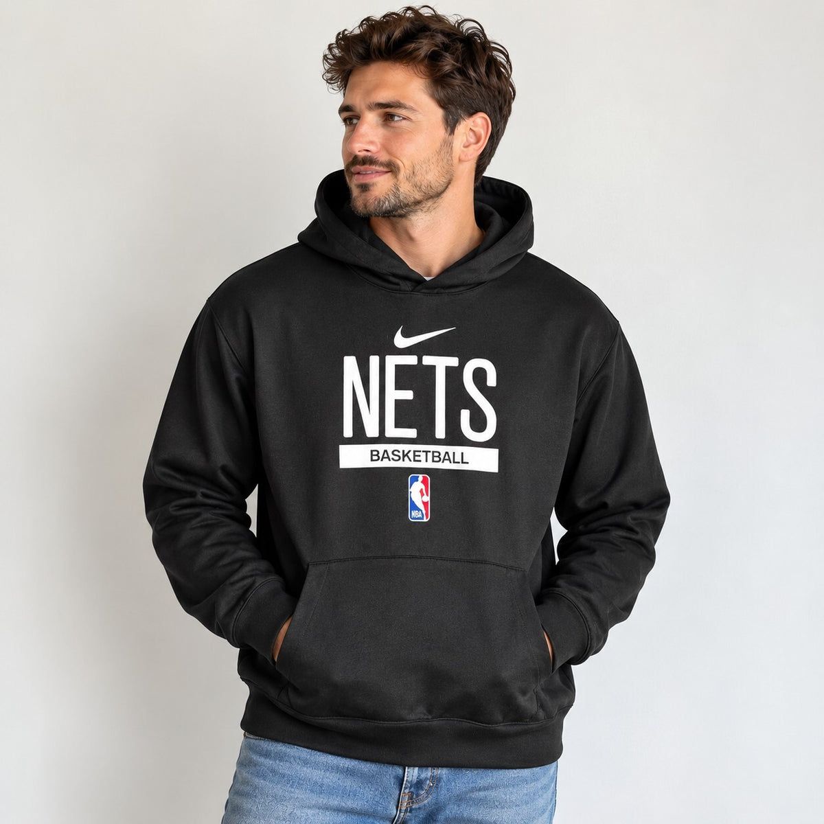 Nike Brooklyn Nets Dri-FIT Basketball Pullover Hoodie Black Size M