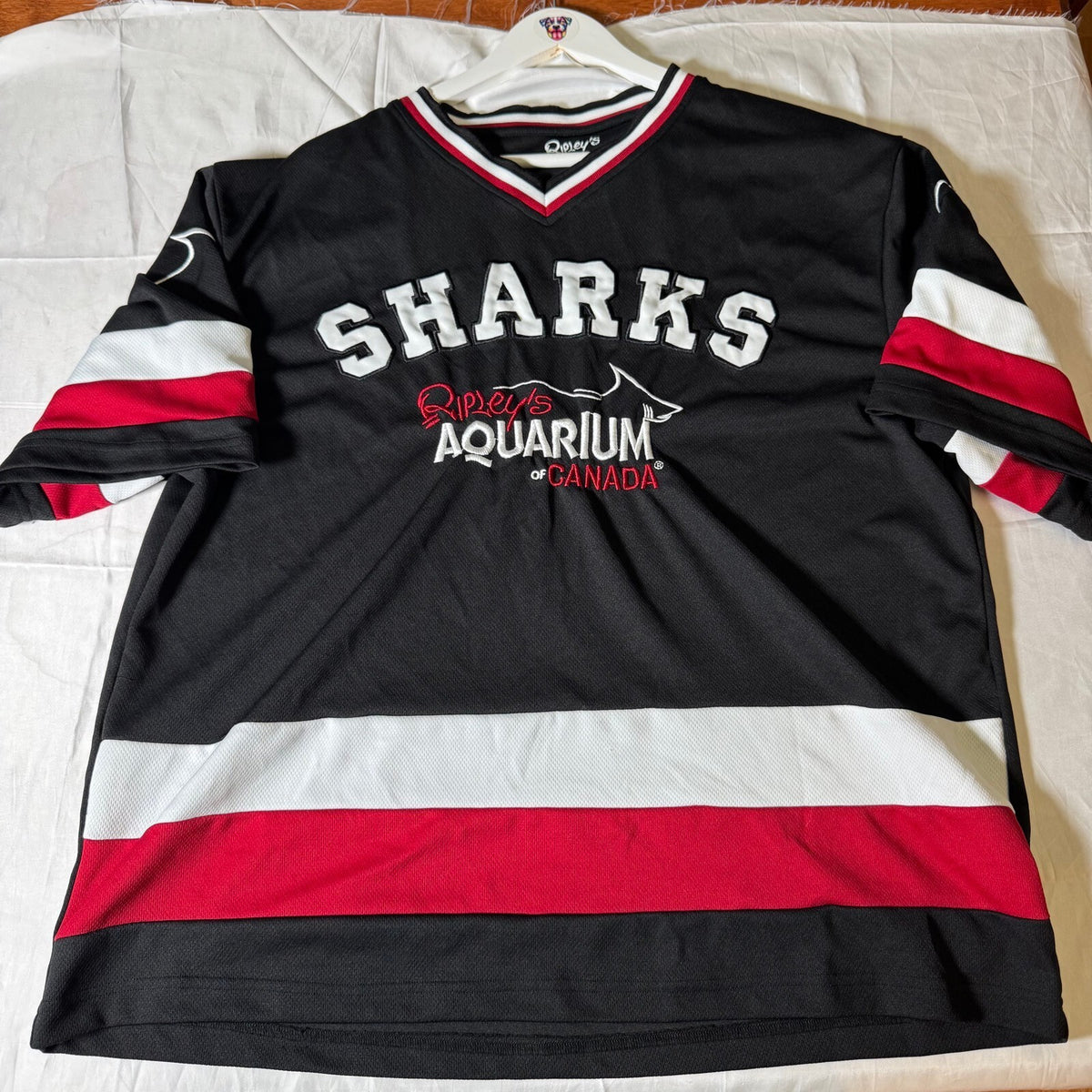 Ripley's Aquarium of Canada Sharks Hockey Style Jersey Black Red Size LG
