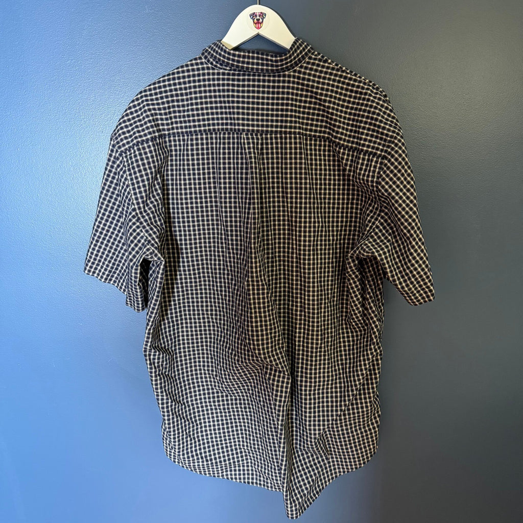 Vintage Ralph Lauren Short Sleeve Button Down Shirt Navy Check Plaid 17-34 Y2K