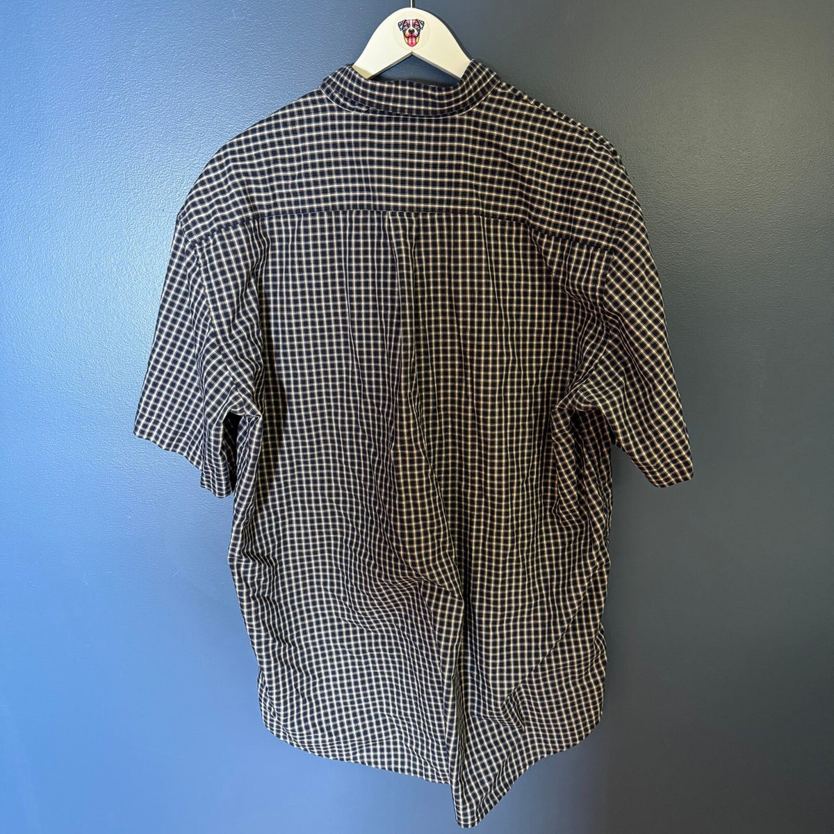 Vintage Ralph Lauren Short Sleeve Button Down Shirt Navy Check Plaid 17-34 Y2K