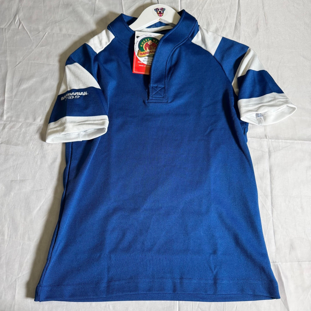 Barbarian Pro-Fit Rugby Shirt Blue White Short Sleeve Made in Canada XS NWT