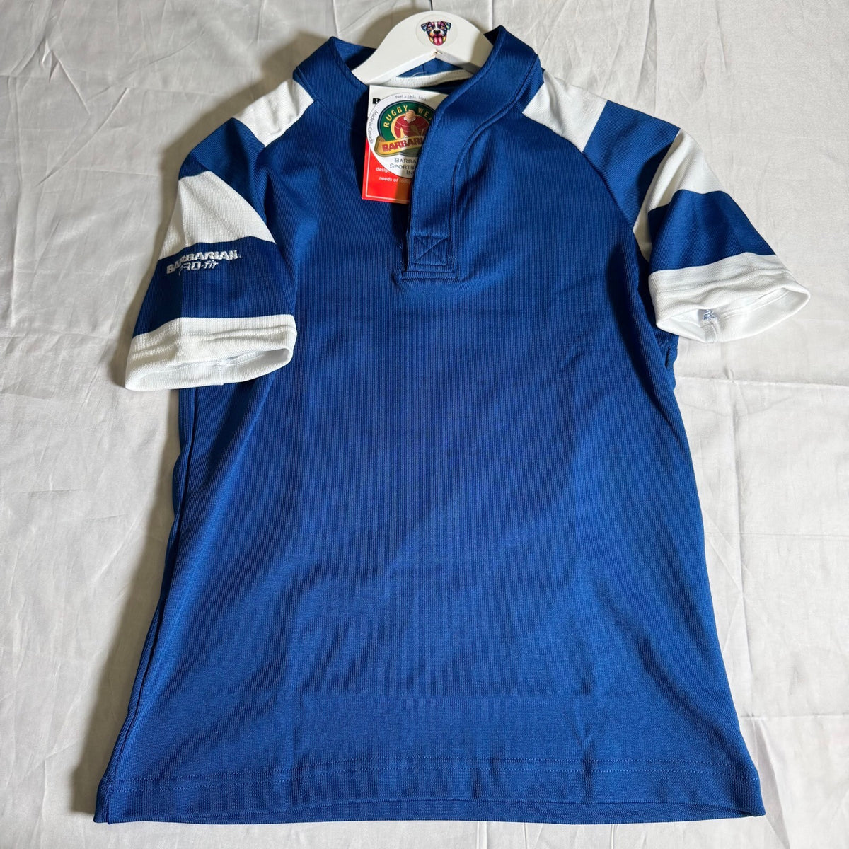 Barbarian Pro-Fit Rugby Shirt Blue White Short Sleeve Made in Canada XS NWT