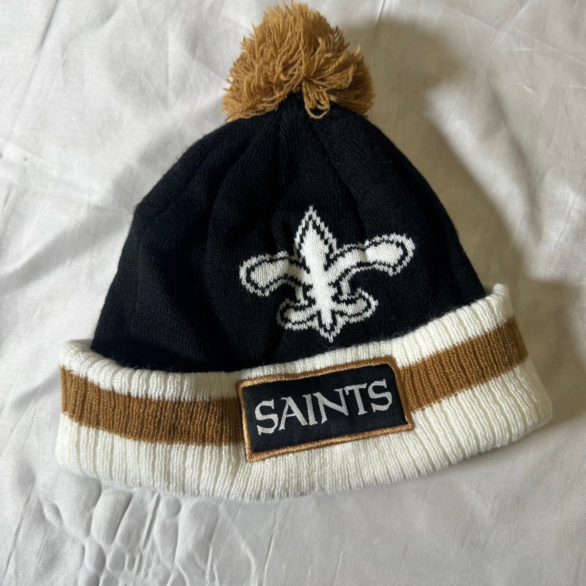 New Orleans Saints Bud Light NFL Cuffed Pom Knit Beanie Hat Black Gold Promo
