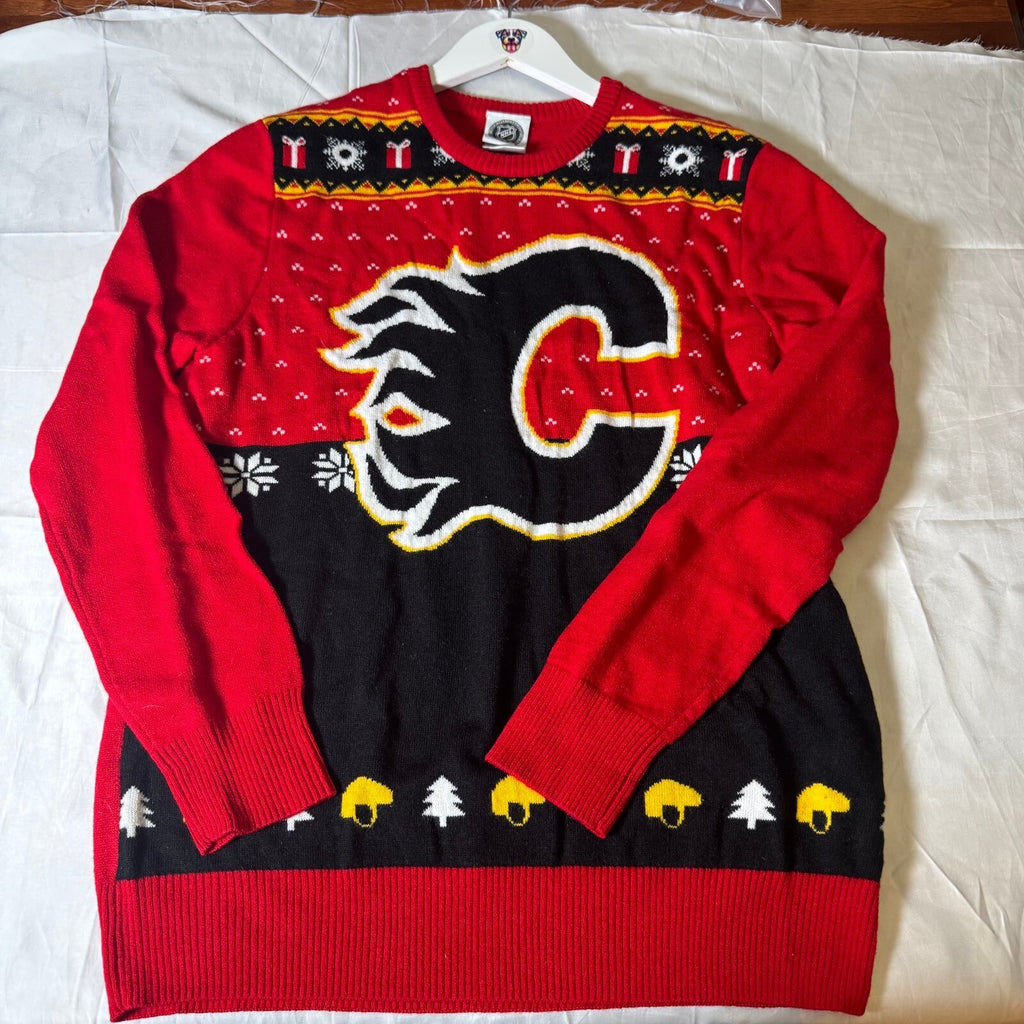 Calgary Flames Ugly Christmas Sweater NHL Official Licensed Red Black Size M