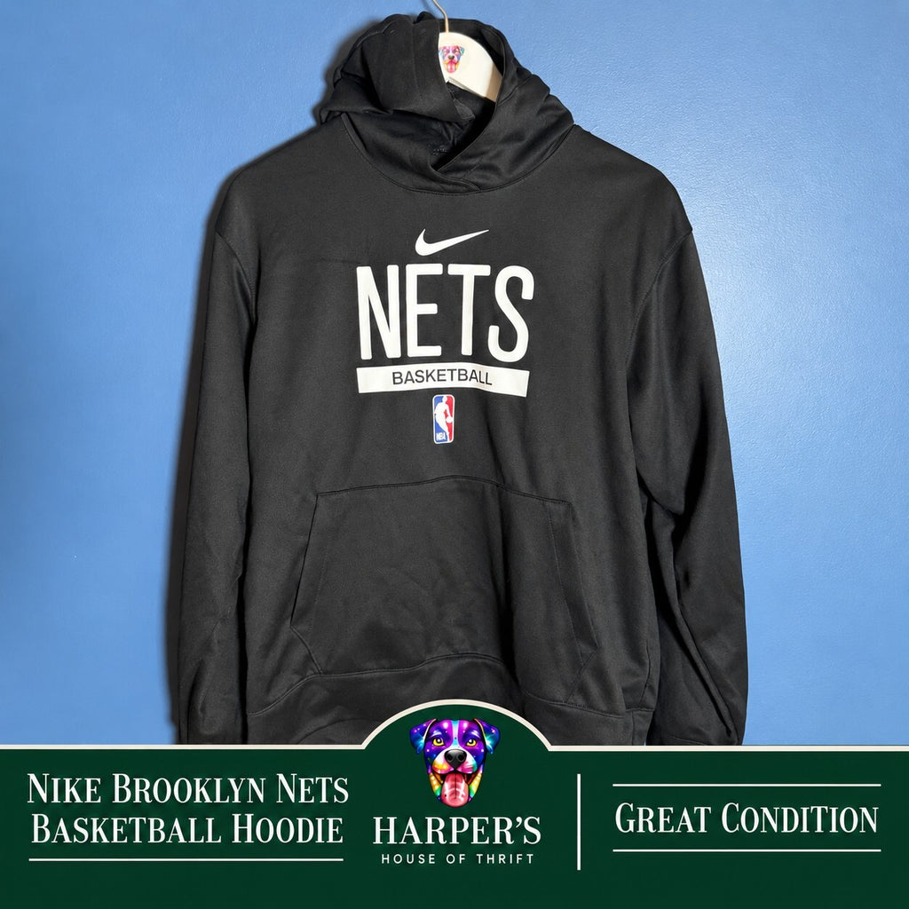 Nike Brooklyn Nets Dri-FIT Basketball Pullover Hoodie Black Size M