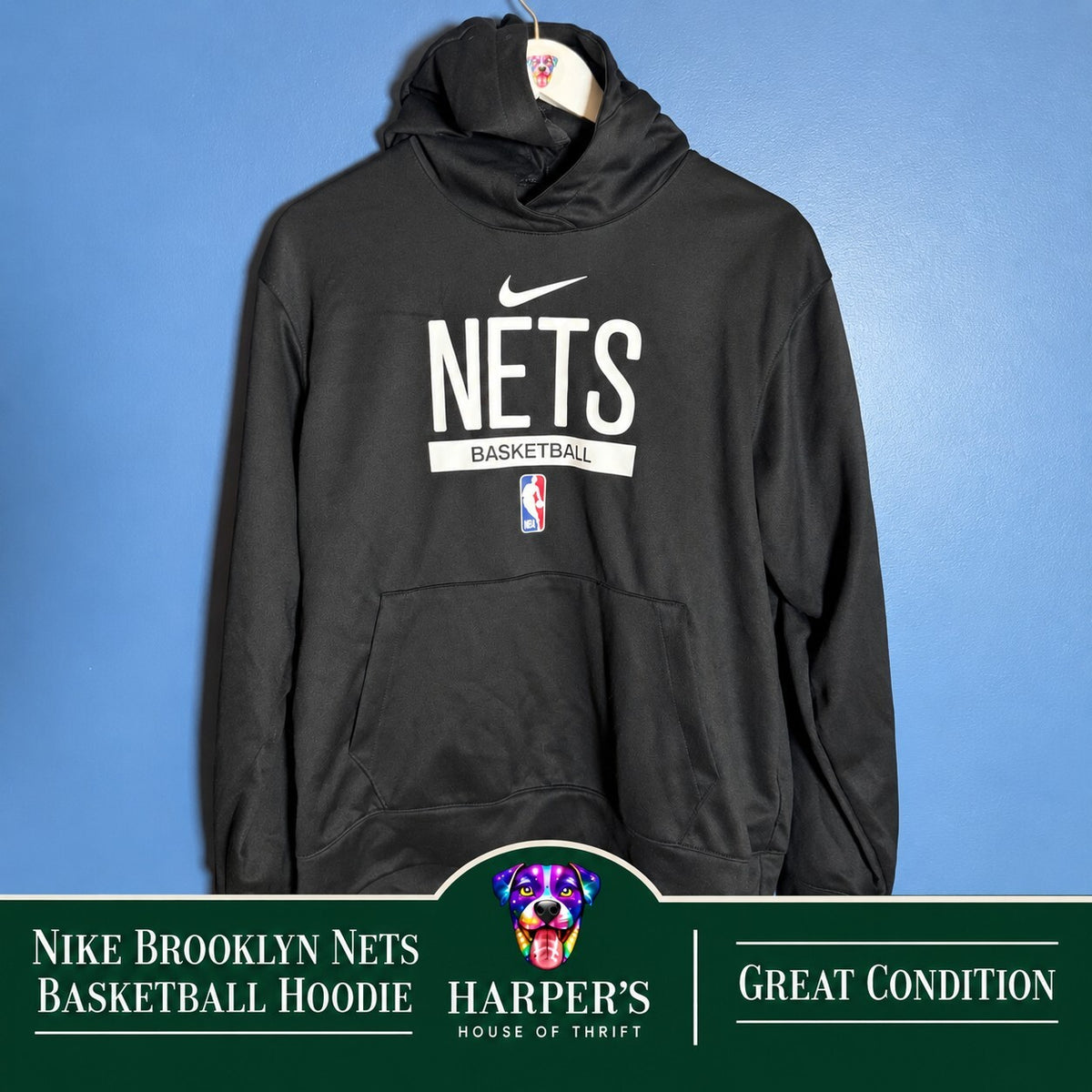 Nike Brooklyn Nets Dri-FIT Basketball Pullover Hoodie Black Size M