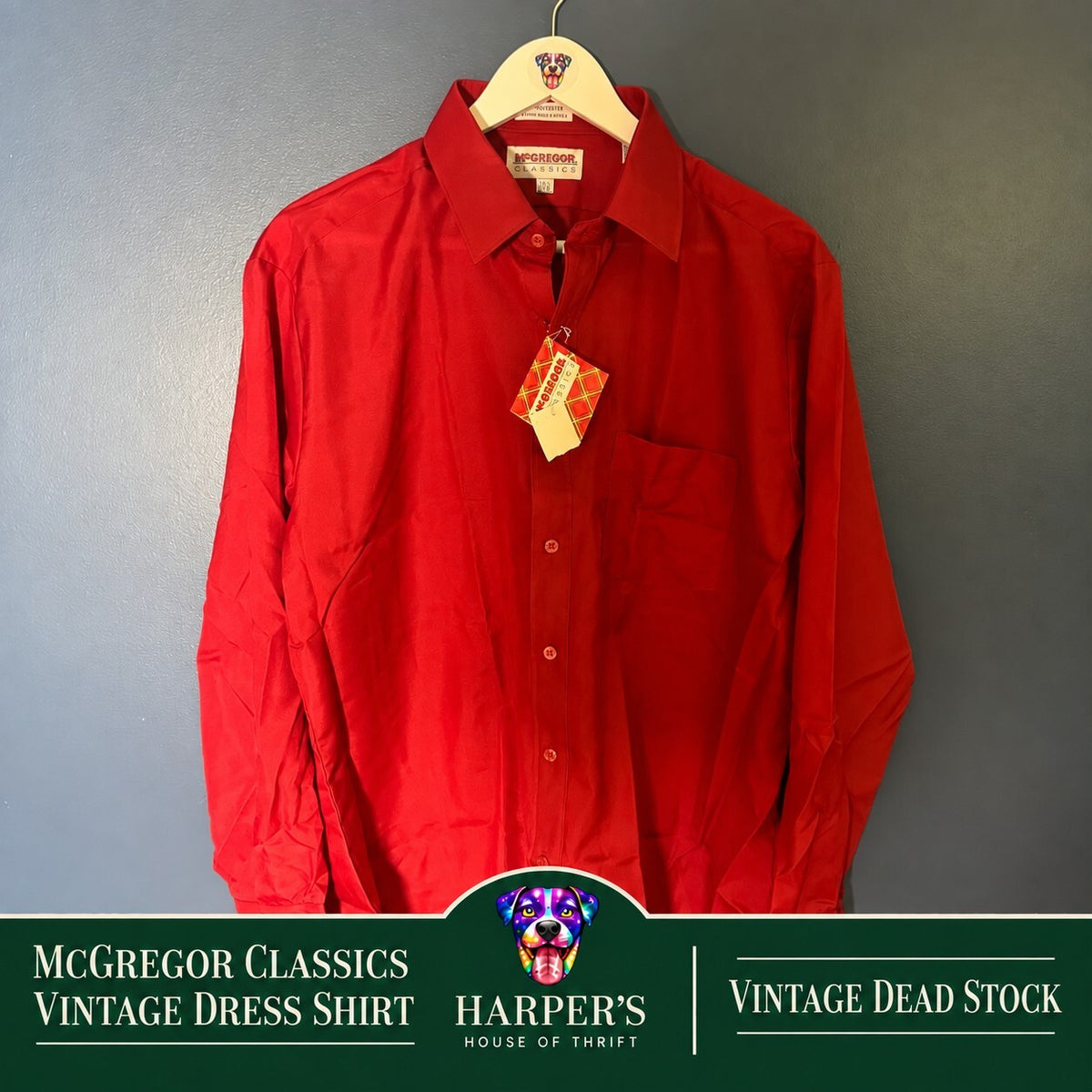 Vintage 80s McGregor Classics Red Dress Shirt 16.5 32/33 NWT Deadstock Korea