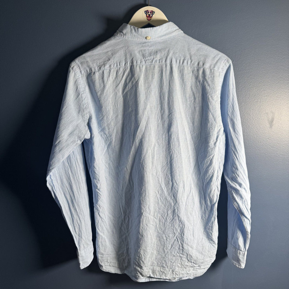 Proper Cloth Men's Custom Button Down Shirt Light Blue Check Linen Blend Aprx S