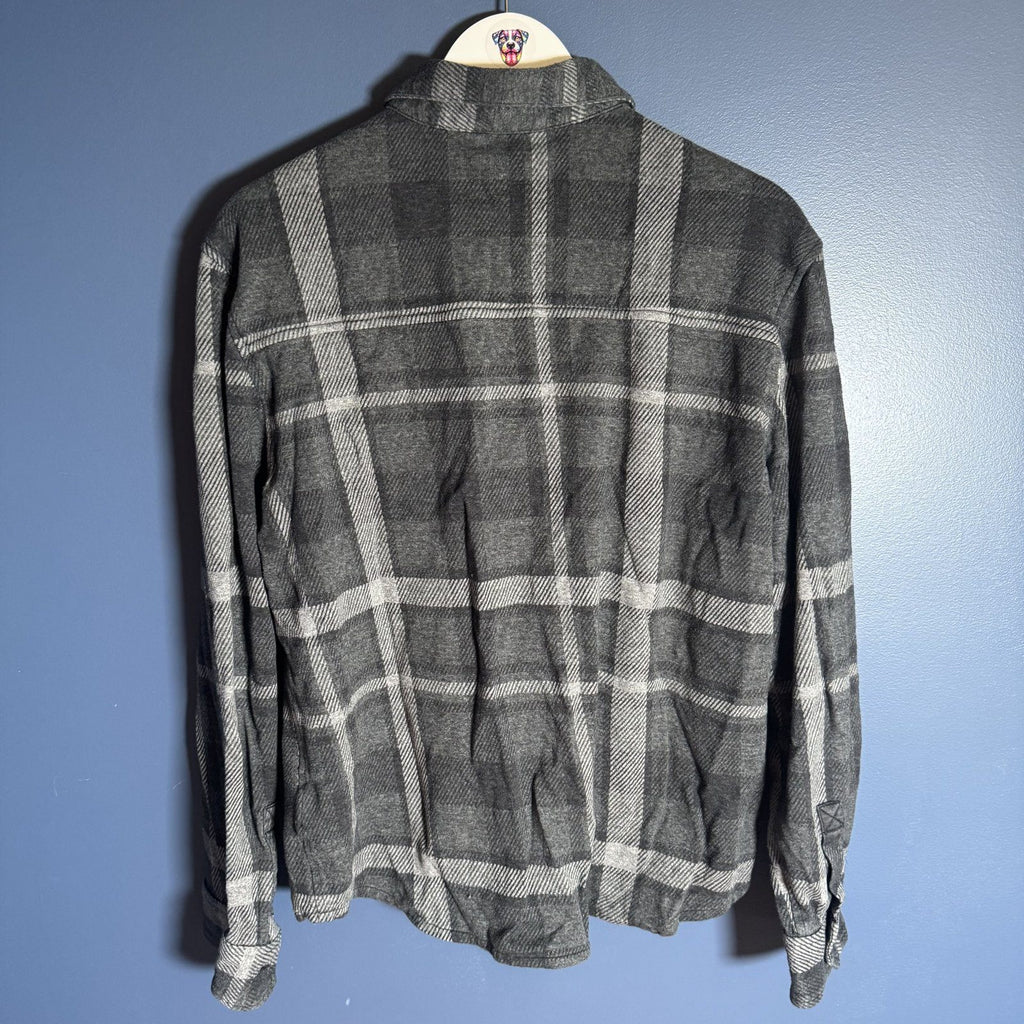 Duer Mens Gray Plaid Flannel Button-Up Shirt Jacket Size L