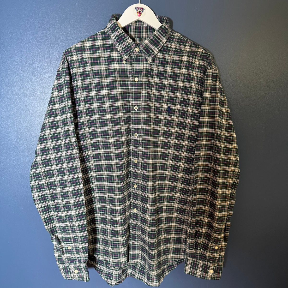 Ralph Lauren Men's Plaid Oxford Button Down Shirt Green Navy XXL 2000s Y2K Era
