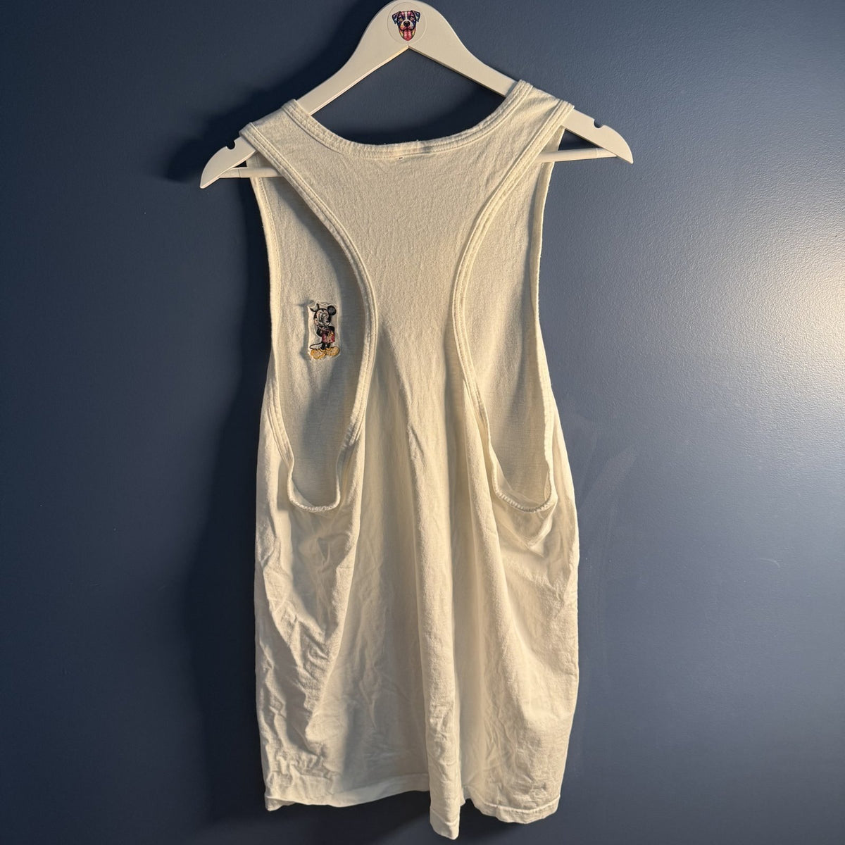 Mickey Mouse Embroidered Racerback Tank Top White Tagless Vintage Style Aprx L