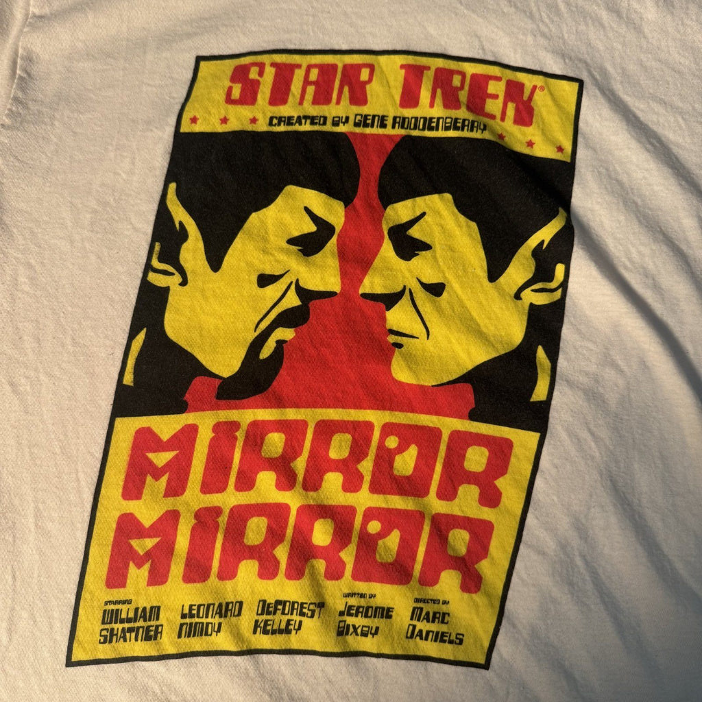 Star Trek Mirror Mirror Episode Retro Graphic T-Shirt Tan Crew Neck, Aprx Small
