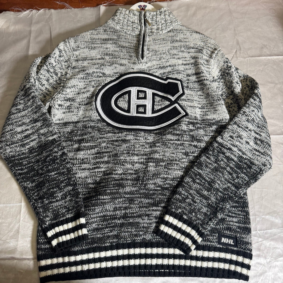 Montreal Canadiens NHL 1/4 Zip Knit Sweater Gray Black Habs Ilanco Retro Size M
