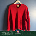 Vintage 90s Eddie Bauer Red Cotton V-Neck Sweater Made in Hong Kong XL