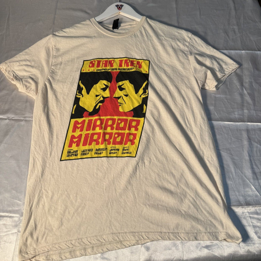 Star Trek Mirror Mirror Episode Retro Graphic T-Shirt Tan Crew Neck, Aprx Small
